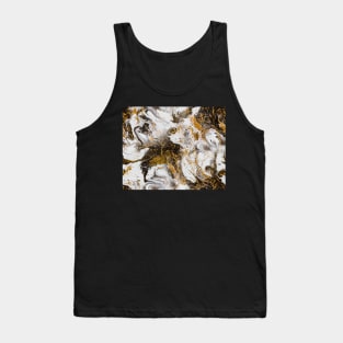 Fluid painting marble pouring image in gold and black and white Tank Top